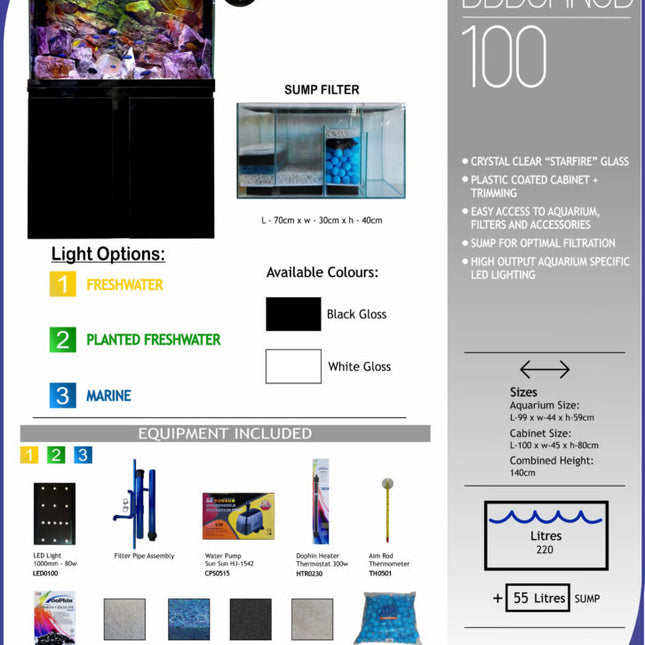 Aquarium – 100 cm - 270 L Cabinet + Sump - 990 L x 440 W x 590 H