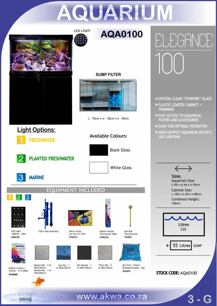Aquarium – 100 cm - 270 L Cabinet + Sump - 990 L x 440 W x 590 H