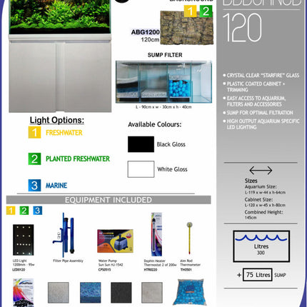 Aquarium – 120 cm - 350 L White Cabinet + Sump - 1190 L x 440 W x 640 H