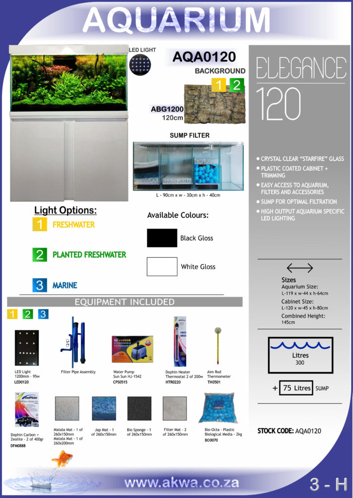 Aquarium – 120 cm - 350 L White Cabinet + Sump - 1190 L x 440 W x 640 H