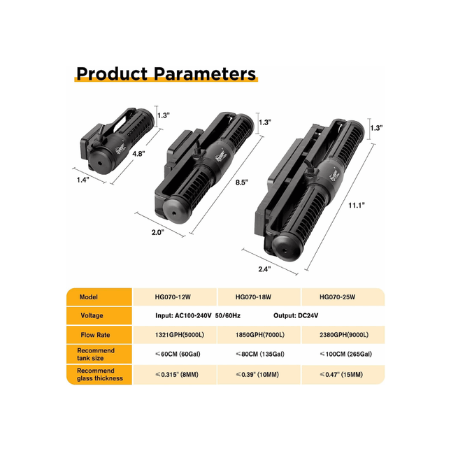 Hygger Cross-Flow Wave Maker – HG070 (12W / 18W / 25W)